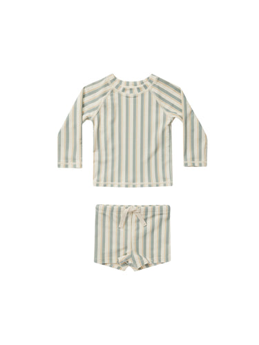 Rylee + Cru Boys Rashgaurd Set, Aqua Stripe